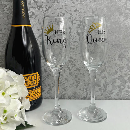 Her King & His Queen Champagne Flute Glasses