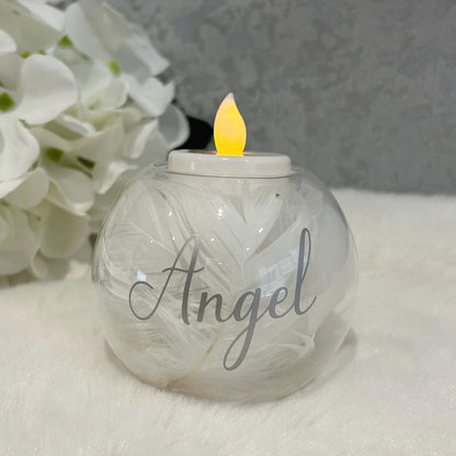 Feather Filled Glass Tealight Holder In Memory Of Gift