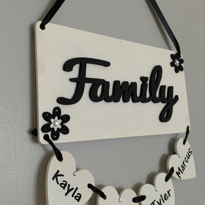 Personalised Family & Grandchildren Hanging Hearts Plaque