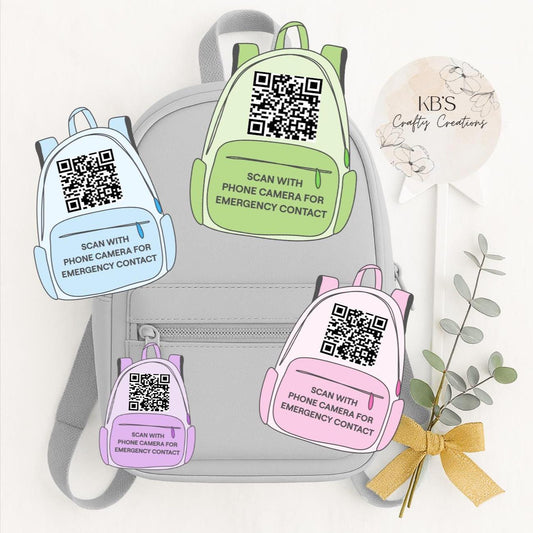 Back To School Emergency QR Code Backpack Keyring