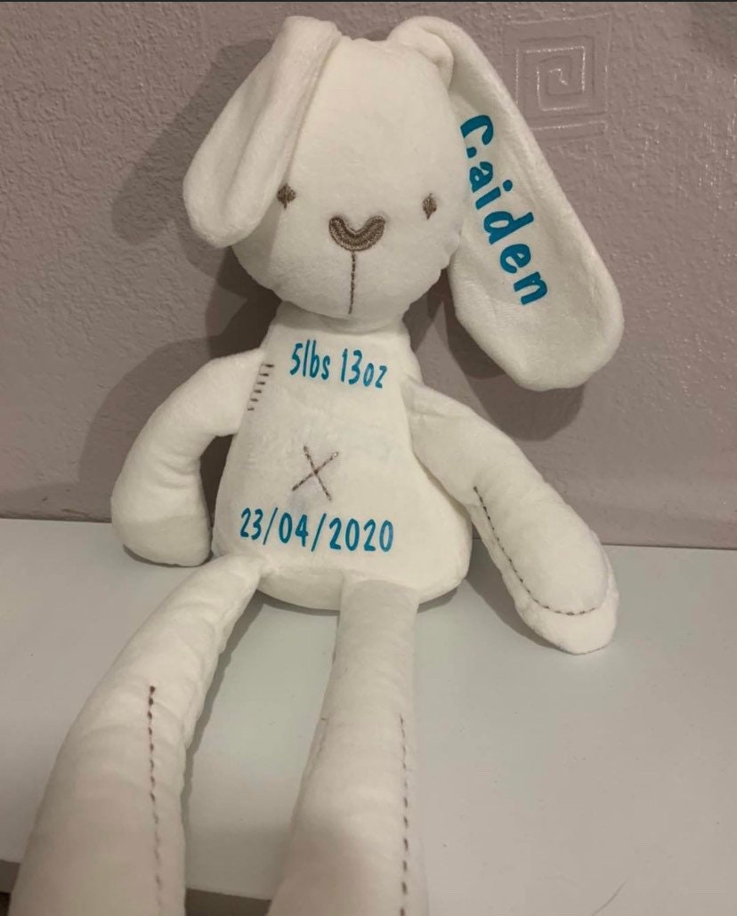 Personalised New-Born Arrival Soft White Bunny