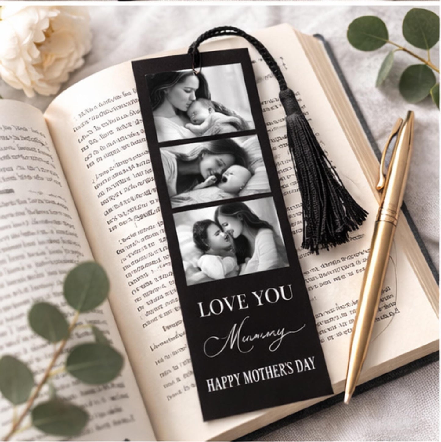 Black and White Personalised Photo Collage Bookmark for Mum