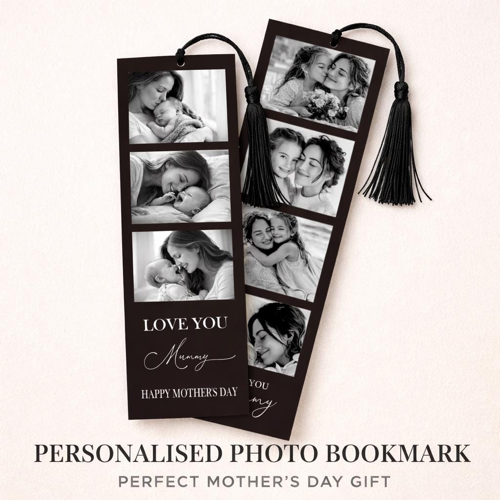 Black and White Personalised Photo Collage Bookmark for Mum