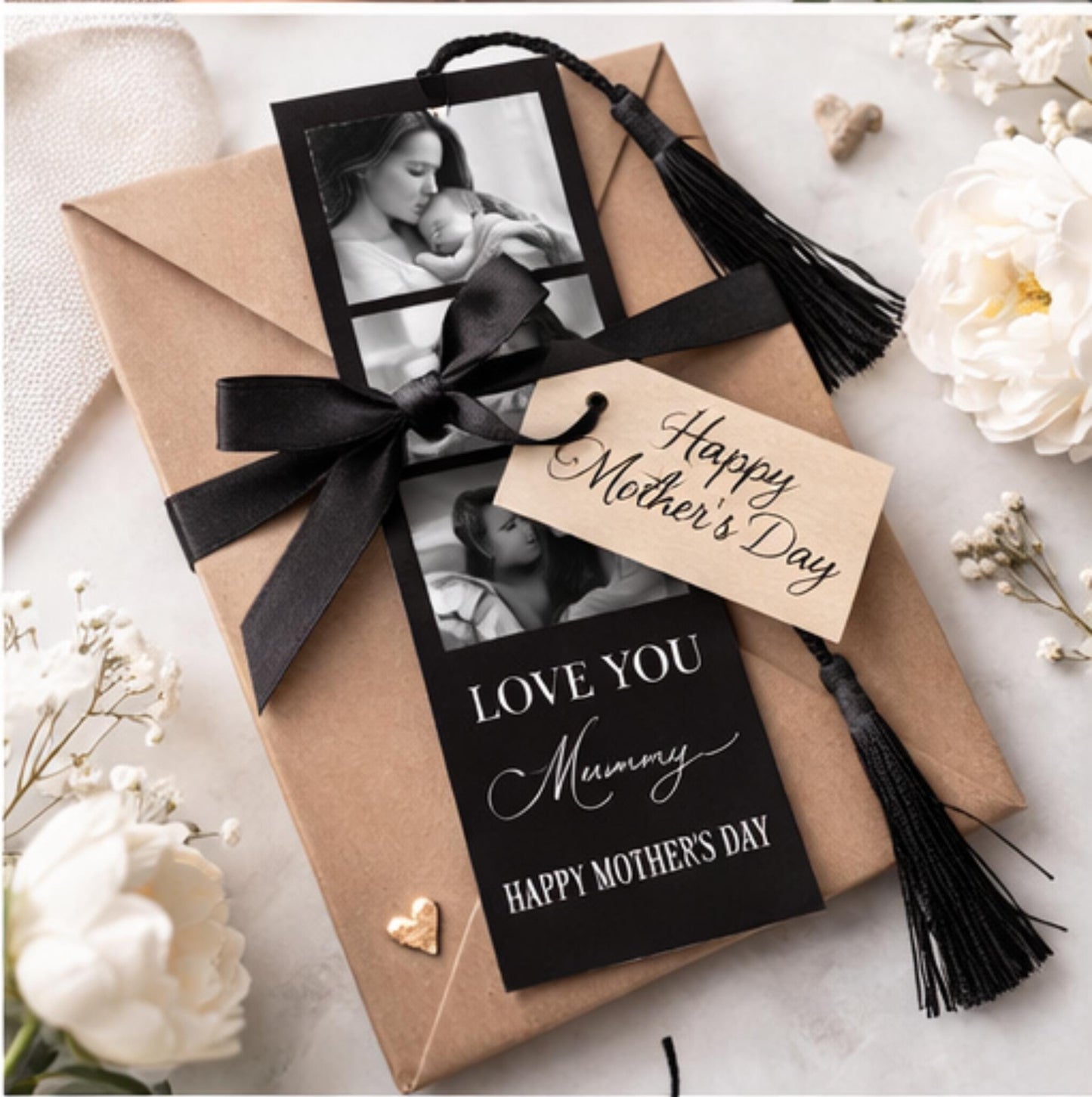 Black and White Personalised Photo Collage Bookmark for Mum