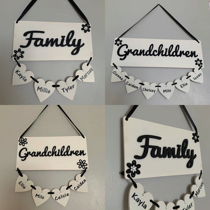 Personalised Family & Grandchildren Hanging Hearts Plaque