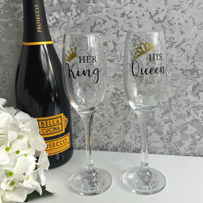 Her King & His Queen Champagne Flute Glasses