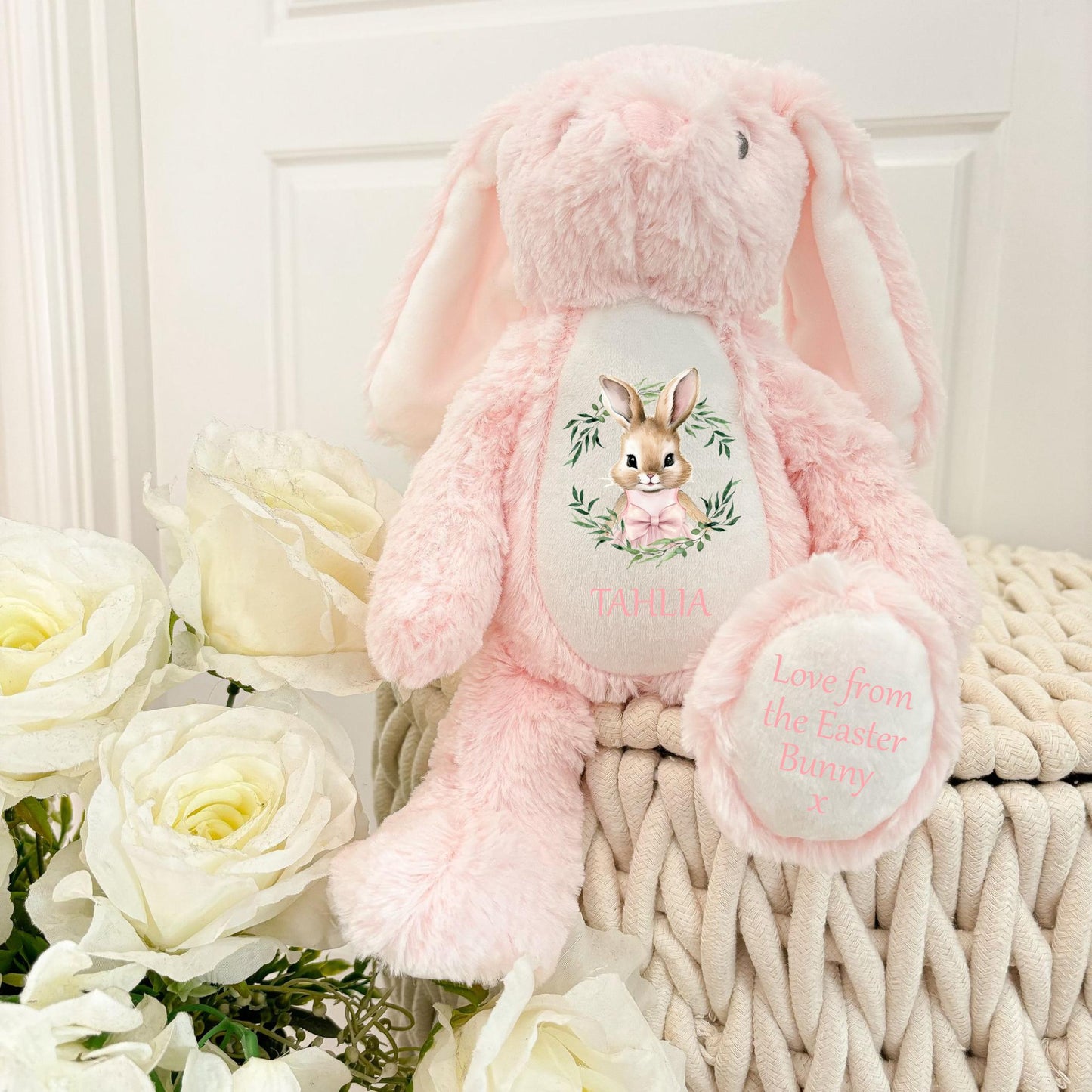 Floppy Rabbit Plush Teddy - Happy Easter Wreath