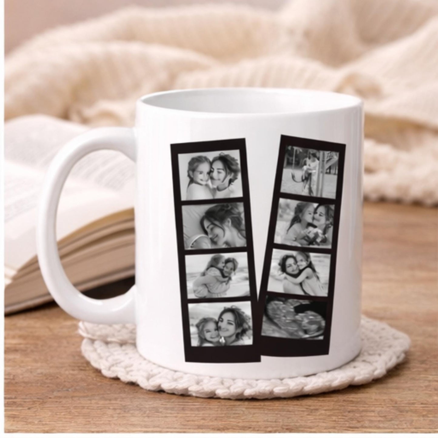 Black and White Personalised  Photo Collage Mug for Mum
