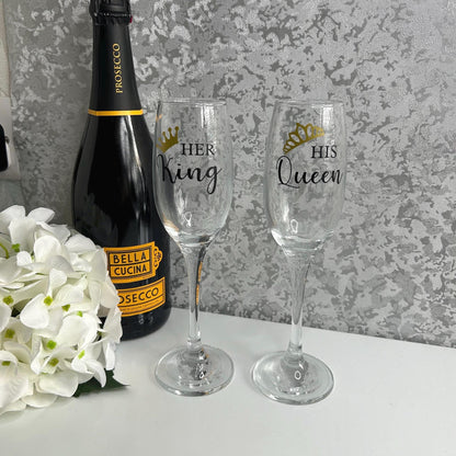 Her King & His Queen Champagne Flute Glasses