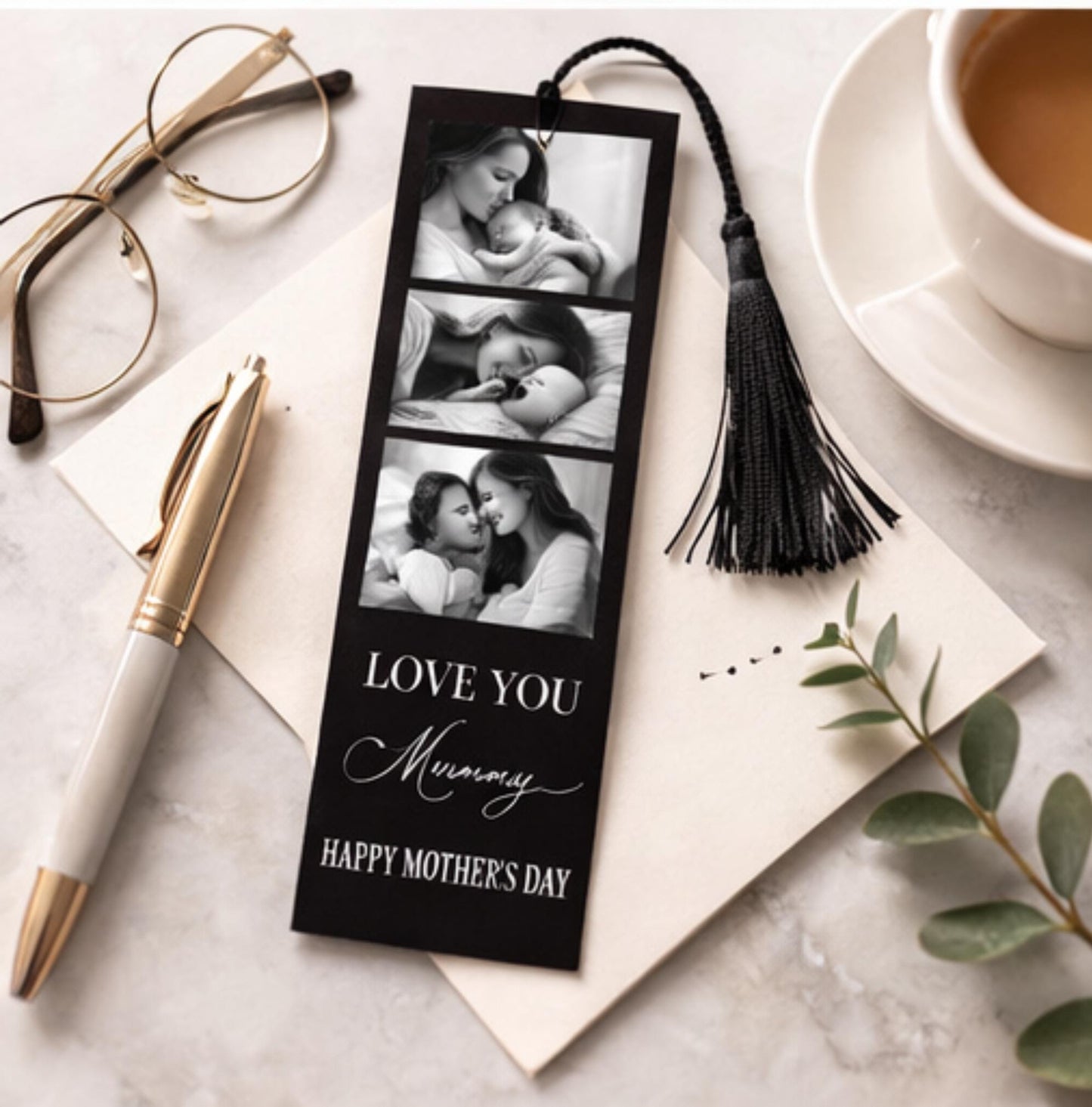 Black and White Personalised Photo Collage Bookmark for Mum