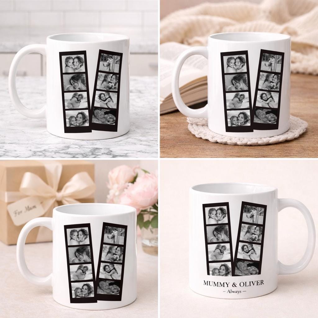 Black and White Personalised  Photo Collage Mug for Mum