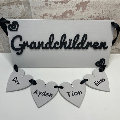 Personalised Family & Grandchildren Hanging Hearts Plaque