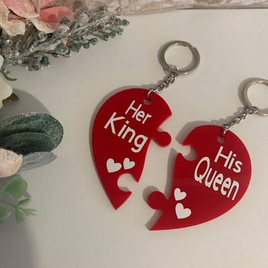 His Queen Her King Heart keychains