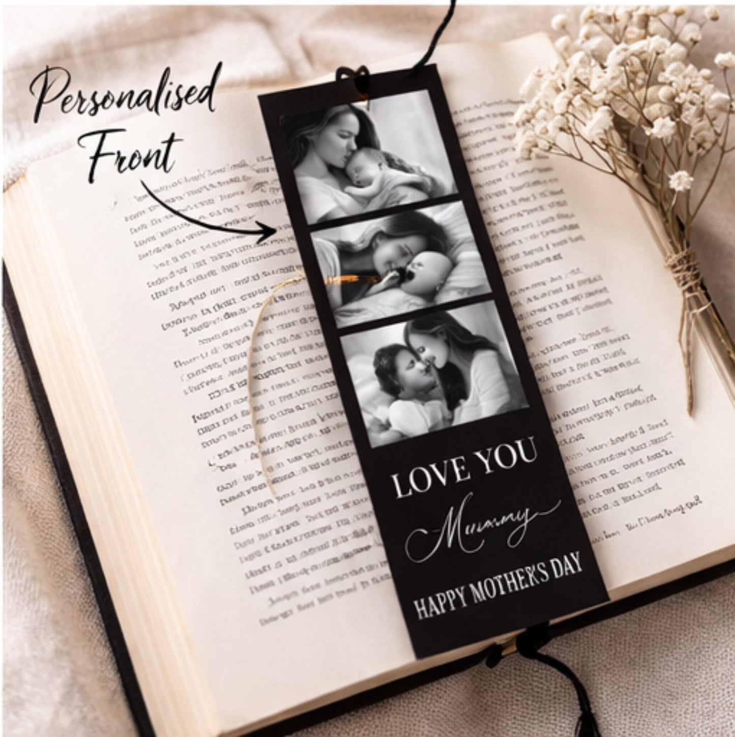 Black and White Personalised Photo Collage Bookmark for Mum