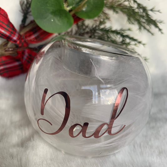 Feather Filled Glass Tealight Holder In Memory Of Gift