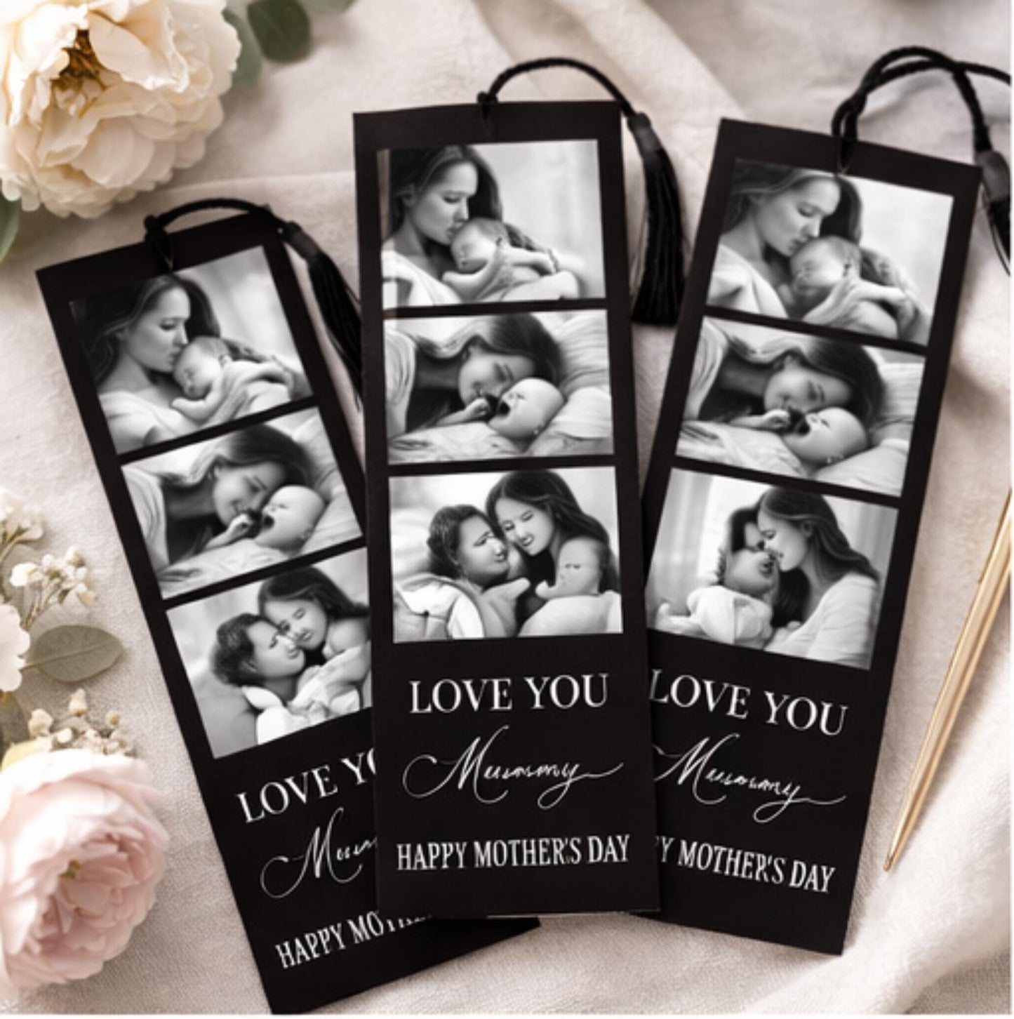 Black and White Personalised Photo Collage Bookmark for Mum