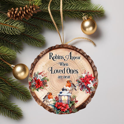 Robins Appear Log Slice Bauble