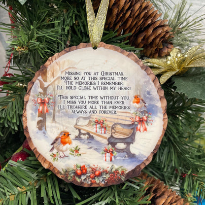 Missing You At Christmas Time Memorial Log Slice Bauble