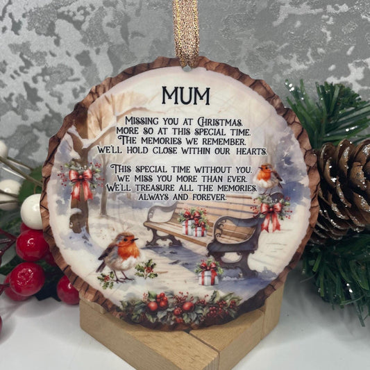 Missing You At Christmas Time Memorial Log Slice Bauble