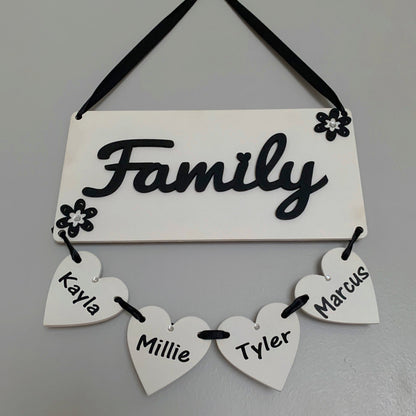 Personalised Family & Grandchildren Hanging Hearts Plaque