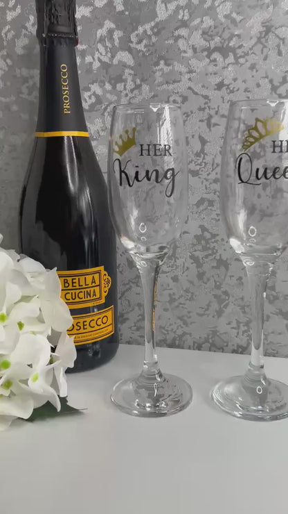 Her King & His Queen Champagne Flute Glasses